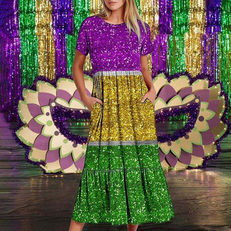 chinese dress ladies Stacia Circle Dress - Mardi Gras Feather