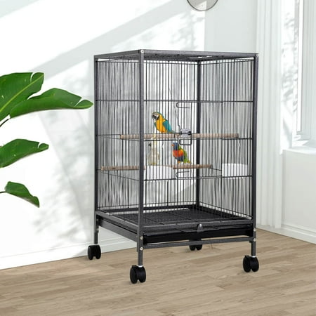 YRLLENSDAN 35in Bird Cage, Parrot Cage Wide Bird Cage with Play Open Top & Rolling Stand Parakeet Cage for Birds Parrots Parakeets