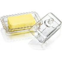 Transparent glass butter dish with handle cover, classic two-piece design butter dish, suitable for countertops, can be placed in dishwasher for cleaning