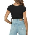 thumbnail image 5 of Xuanfei Women Side Drawstring Lace Up Crew Neck Short Sleeve Cropped Top, 5 of 7