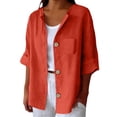 thumbnail image 2 of MSJUHEG Button Down Blouses for Women 3/4 Sleeve Shirts V Neck T Shirts Roll Up 3/4 Sleeve Tops Casual Plus Size Shirts Comfortable Shirt office outfits for women A6 Orange XL, 2 of 5
