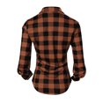 thumbnail image 6 of Ghalytn Women Buffalo Plaid Button Down Shirt Lapel Collar Roll Up Long Sleeve Curved Hem Casual Blouse, 6 of 9