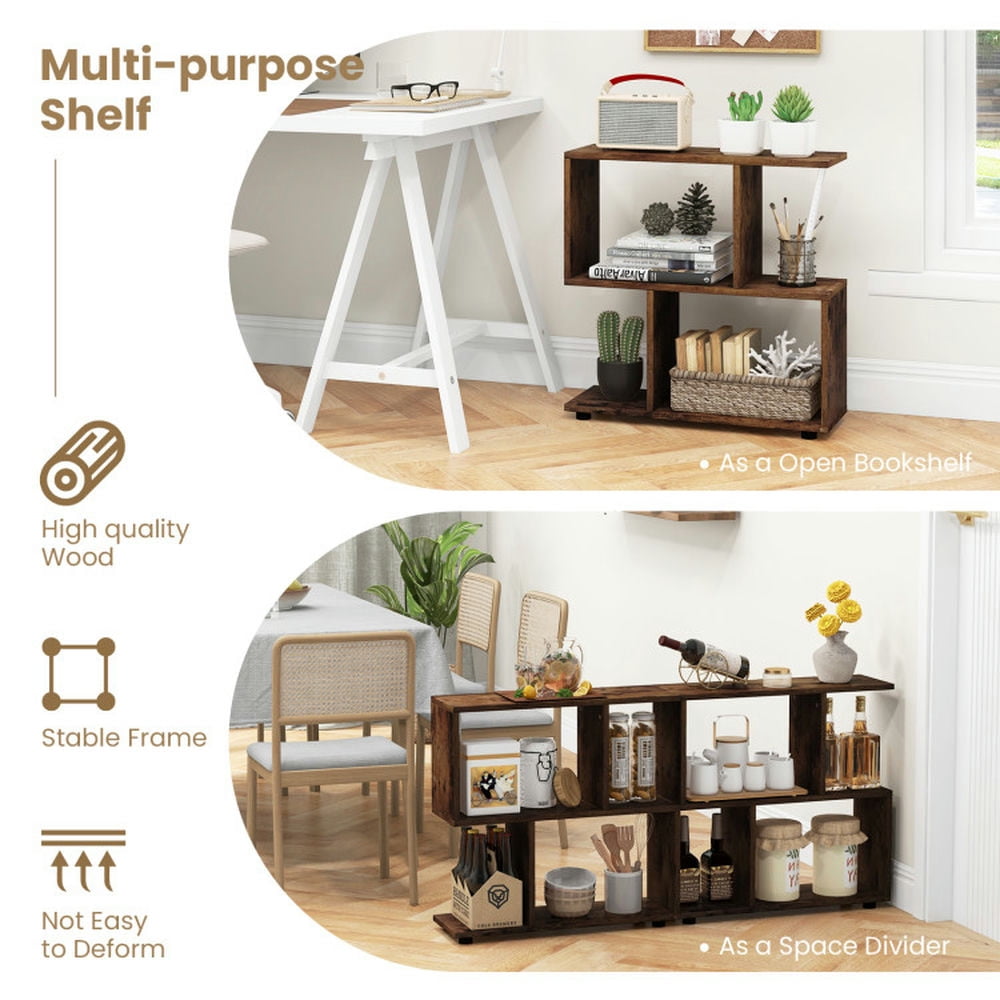 Demi Bonn 3-Tier Geometric Bookshelf with Thick Foot Pads, 24" Bookcase, Brown