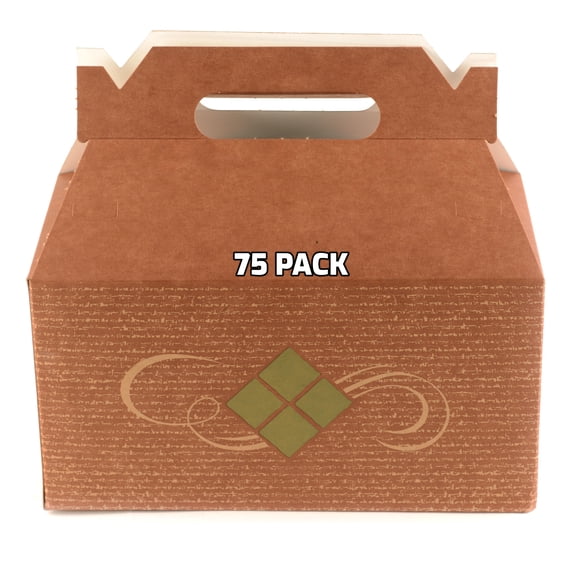 [75 PACK] Brown Treat Gift Boxes - Paper Gable Boxes, Paper Lunch Boxes with Handle, Barn Boxes - Birthday's, Weddings, Baby Shower Favor Box, Restaurant to go Box 9 x 5 x 6.75 inches