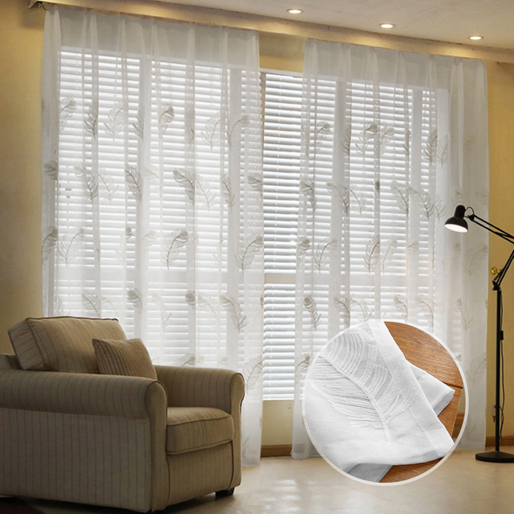 Feather Embroidered Voile Curtains for Living Room Bedroom Sheer