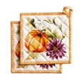 thumbnail image 1 of Maison d' Hermine Pumpkin Garden - Dark Green 100% Cotton Set of 2 Pot Holders with Loop Heat Resistant for BBQ | Cooking | Baking | Grilling | Microwave | Barbecue | Autumn/Winter (8 Inch by 8 Inch), 1 of 3