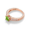 thumbnail image 3 of Gem Stone King 0.88 Ct Princess Cut Green Peridot White Created Sapphire 18K Rose Gold Plated Silver Ring (Size 5), 3 of 5