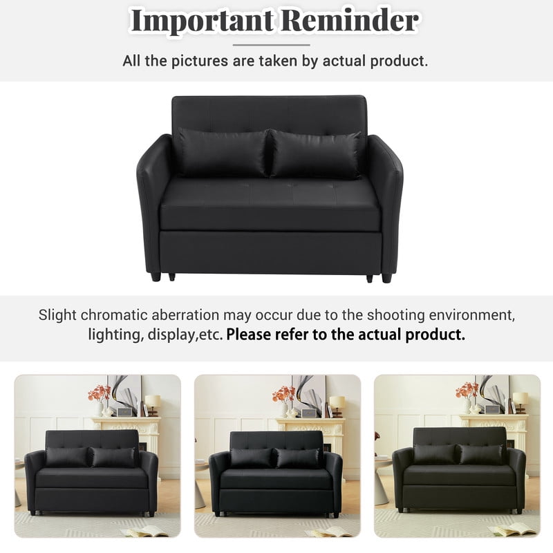 PU Leather Convertible Sleeper Sofa Bed, Adjustable Oversized Chaise Lounge Loveseat Couch with 3 USB Charging Ports