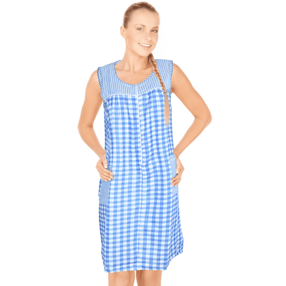 JEFFRICO House Dresses for Women with Pockets - Lightweight Breathable Sleeveless Muumuu & Nightgowns - Zipper Front Housecoat and Dusters for Women