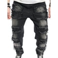 thumbnail image 1 of Kmbangi Men's Ripped Distressed Denim Pants Fashion Mid Rise Loose Straight Jeans Hip Hop Pants, 1 of 8