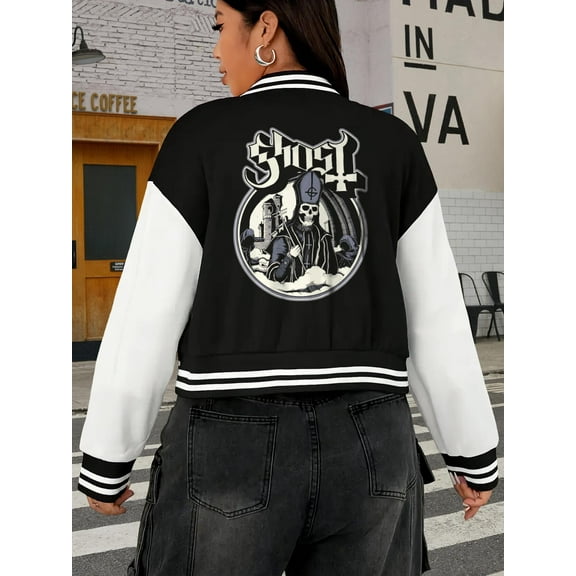 Women's Ghost BC Baseball Jacket Big Size Hoodie Papa Emeritus 70s Retro Rock Vintage Bomber Jacket for Ladies Plus Size