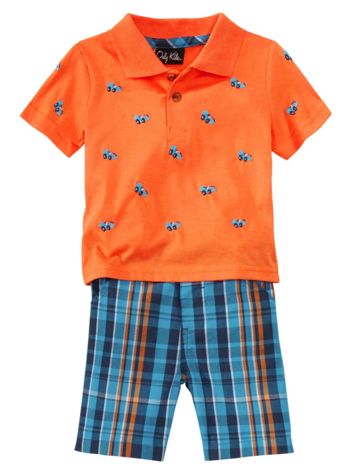 Nautica Boy Size 12 18 24 Months Outfit Set Orange Polo Shirt Khaki Tan Shorts 