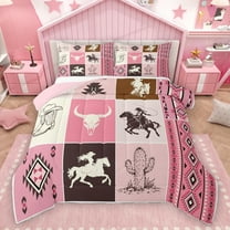 Homewish Rustic Horse Animal Bedding Comforter Set, Western Sheep Skeleton Twin Comforter Sets, Girly Pink Buffalo Plaid Reversible Bedding Set, Luxury Bedroom Decor, 2 Pieces