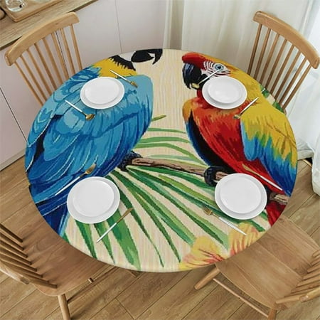 

PALNKART Parrots Tropical Flowers Butterfly Round Tablecloth Stain-Resistant 46 -50