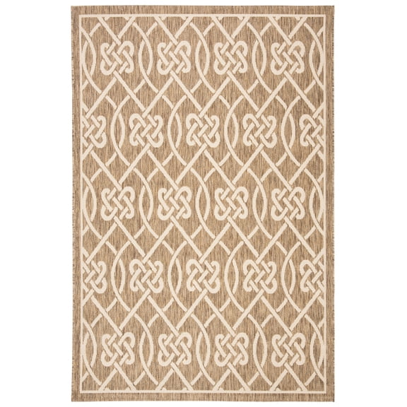 SAFAVIEH Courtyard Finian Distressed Geometric Indoor/Outdoor Area Rug Mocha/Light Beige, 6'7" x 9'6"