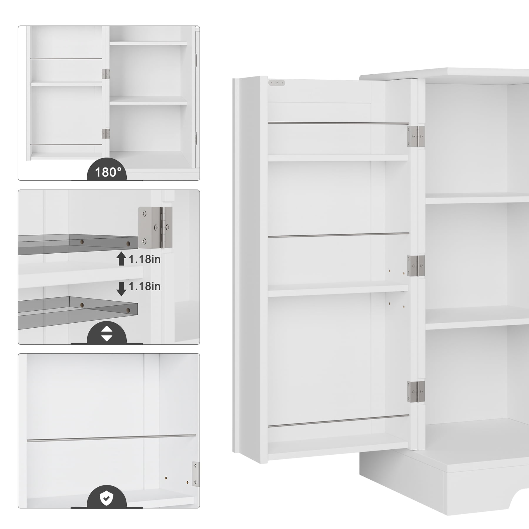 HOMEFORT 41 Kitchen Pantry, Farmhouse Pantry Cabinet, Storage Cabinet with  Doors and Adjustable Shelves 41 H x 23.2 W x 12 D (White) 