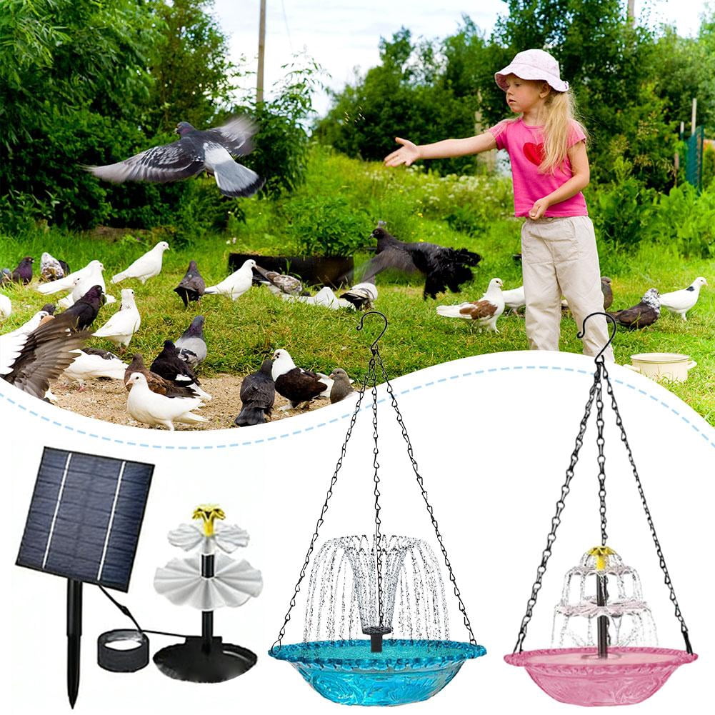 Solar Hanging Bird Bath Fountain, Outdoor Bird Water Feeder with Hanging Chain for Garden Patio Porch