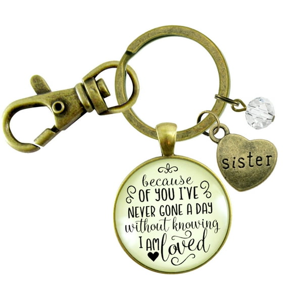 Sister Gutsy Goodness Bronze Metal Keychain Because of Your Love Gift Family Adult Female Jewelry