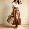 thumbnail image 3 of RFQWOVSR Women's Color Block V Neck Blouse Belted A Line Flowy Midi Skirt 2 Piece Set Boho Casual Summer Dress Outfit XXXL, 3 of 5