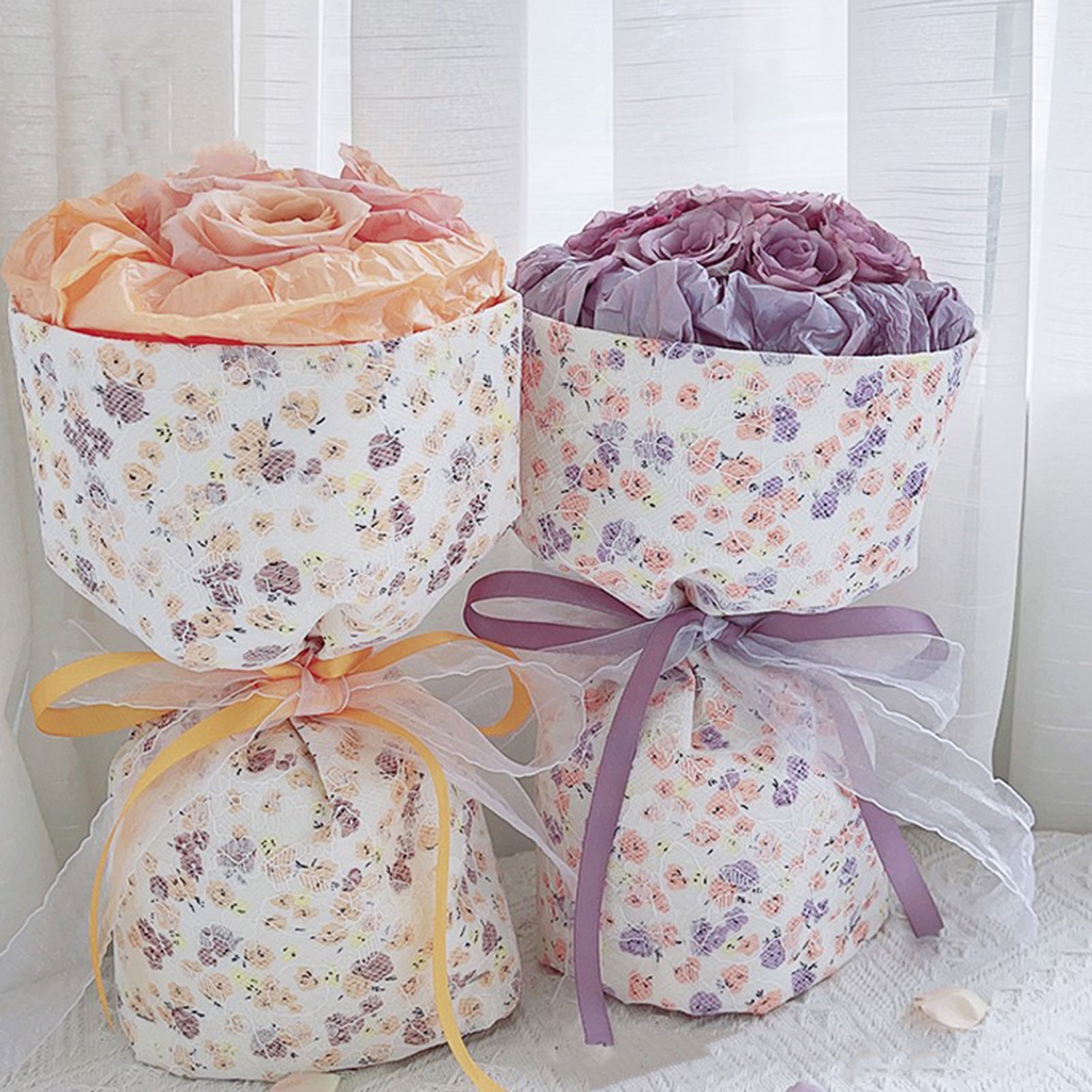 Grofry Flower Wrapping Paper Flower Patchwork Eye-catching Hard to Tear Exquisite Workmanship Delicate Fabric DIY Craft Reusable Floral Bouquet Wraps