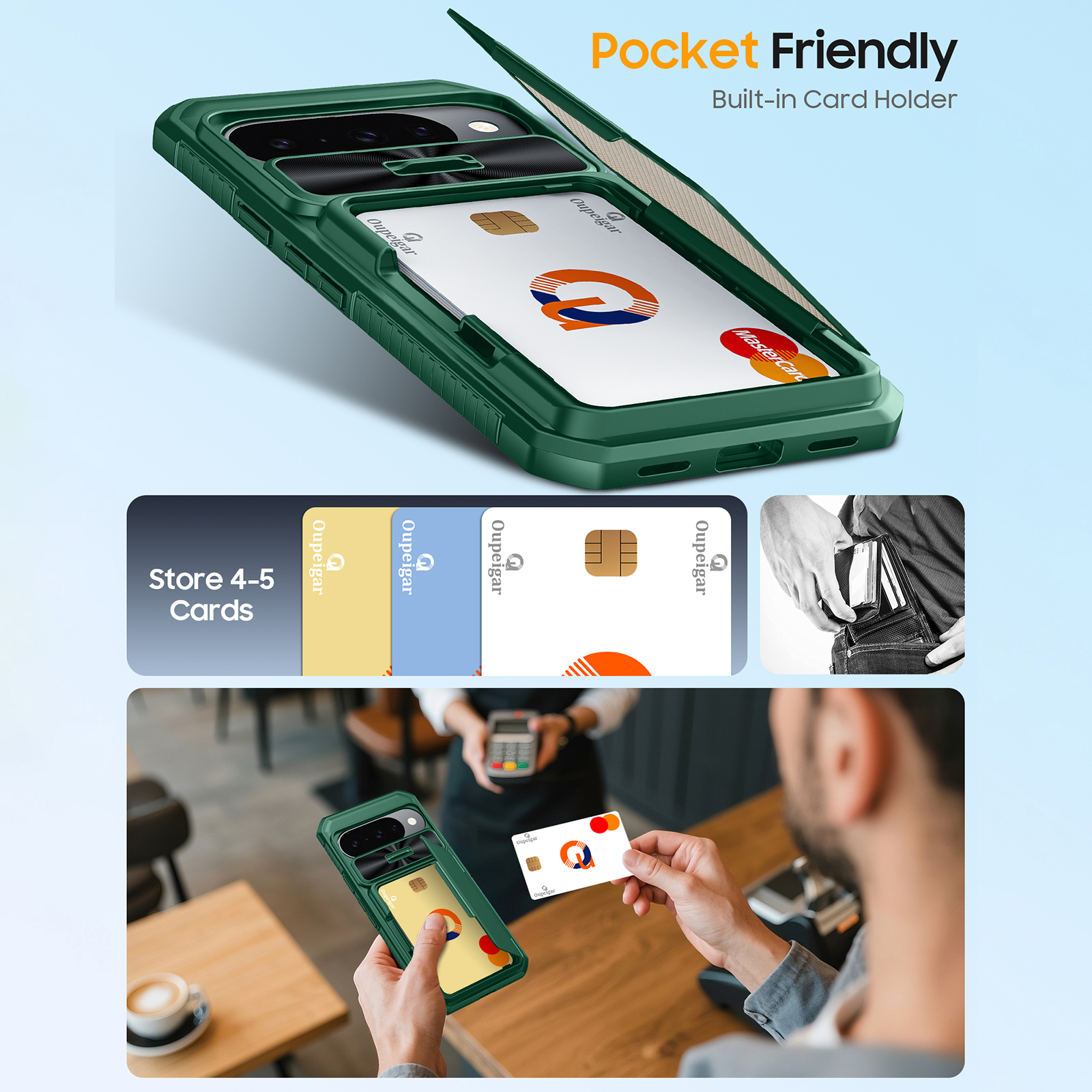 Vizvera for Google Pixel 10/10 Pro Wallet RFlD Cards Holder,Camera Control,Camera Cover,Rugged Shockproof Silicone Protective Phone Case-Green