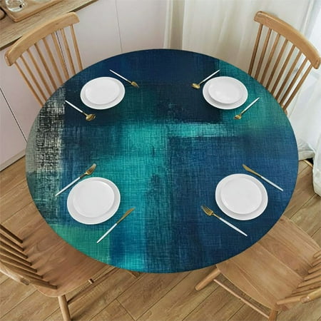 

SheronV Abstract Blue Green Round Table Cover with Elastic Edge Stain Resistant & Washable for Indoor Outdoor Tablecloth Kitchen Dining Wedding Parties - 100% Polyester Fiber 38 -42