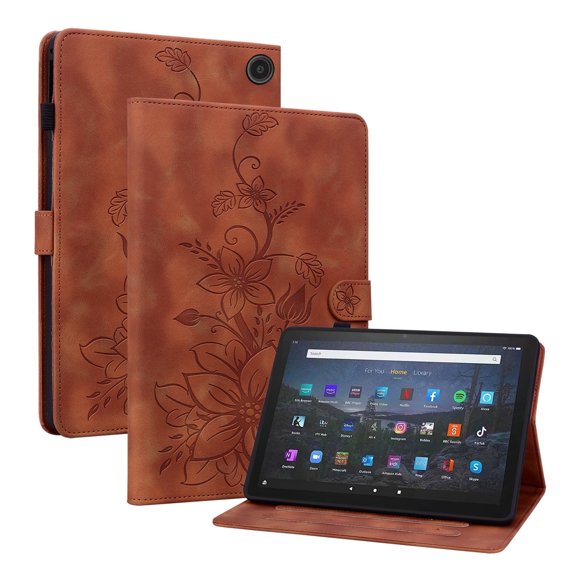 XYX for Kindle Fire Max 11 (13th Generation, 2023 Release) Case, PU Leather Slim Folio with Multi-Angle Stand, Brown Lily Flower