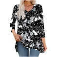 thumbnail image 2 of wdsxpo Women's 3/4 Sleeve Shirts Trendy Printed Lightweight V Neck High-Low Hem Tunic Shirts Casual Fall Fashion Blouses Outfits, 2 of 6