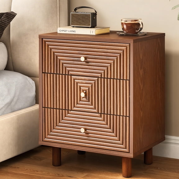 Heynemo Night Stand with 3 Drawers and Solid Wood Legs, Modern Side Table for Bedroom, Living Room, Entryway