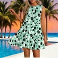 thumbnail image 2 of Vestido Corto para Mujeres Verano Moda Casual Impreso Lado Plisado Cuello Redondo Vestido sin Mangas para el Uso Diario, 2 of 7
