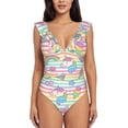 thumbnail image 2 of Goofa Cute Unicorn Print Women's Ruffled One Piece Swimsuit V Neck, 2 of 7