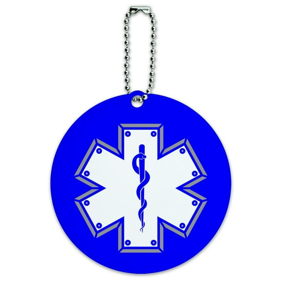 Star Of Life Medical Health EMT RN MD Round Luggage ID Tag Card Suitcase Carry-On