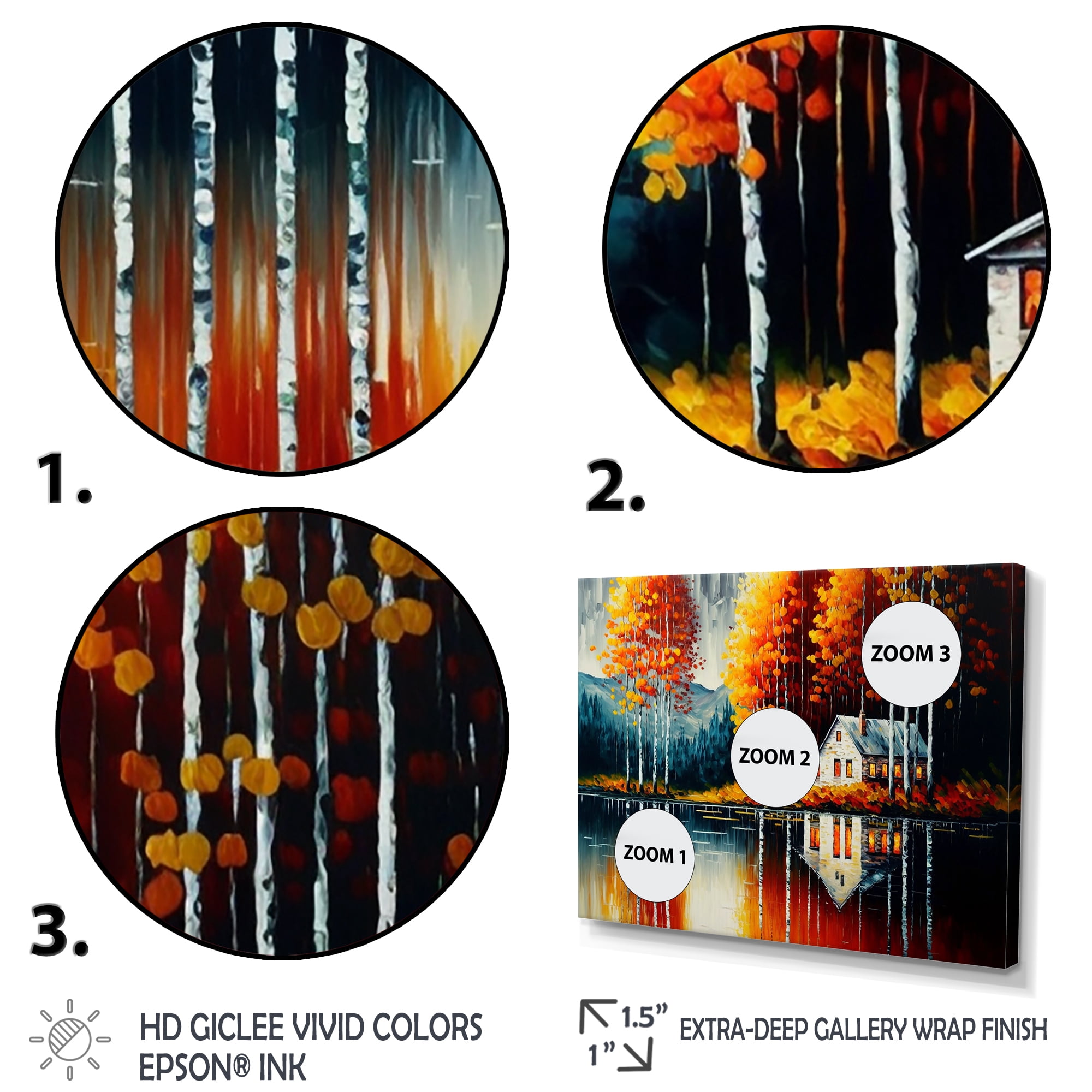 Designart Red And Orange Lake House With Birch Trees Canvas Wall Art