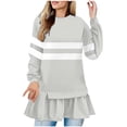 thumbnail image 2 of Aimik Women's Winter Color Block Long Sweatshirt Ruffle Hem Patchwork Striped Print Tunic Tops Soft Loose Long Sleeve Pullover Tops, 2 of 5