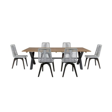 Glendora Island Outdoor 7 Piece Live Edge Dining Set in Eucalyptus and Rope