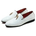 thumbnail image 5 of Santimon Mens Loafers Metallic Glitter Slip-on Casual Shoes Moccasins Leather Dress Shoes White 9.5 US, 5 of 9