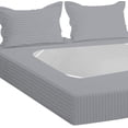 thumbnail image 6 of D.N.G. BEDDINGS 3 Piece Box Spring Cover - 100% Egyptian Cotton, 800 TC, Wrap Around 4 Sides Bed Skirt for Hotel & Home, Fits Box Springs up to 10 Inch - Twin XL, Stripe Silver Color, 6 of 9