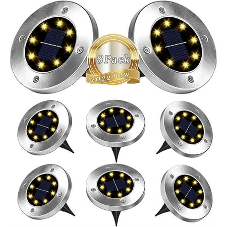 8 Pack Solar Ground Lights, 8 LED Solar Powered Garden Pathway Lights,Warm White