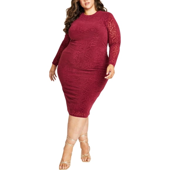 Nina Parker Womens Embossed Bodycon Dress, Red, Plus Size, 2X