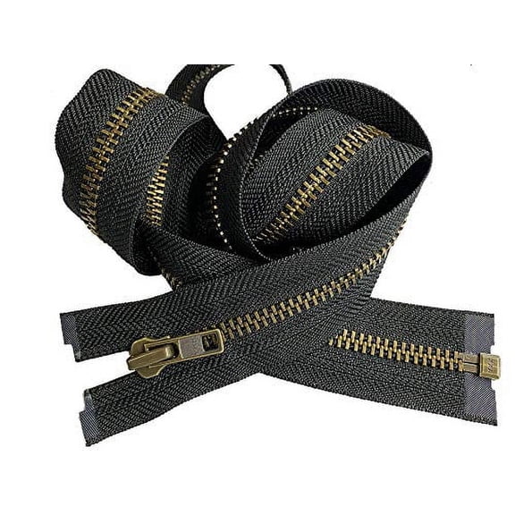 YKK #7 14 Inch to 36 Inch Antique Brass Separating Jacket Zipper Heavy Duty Metal Zippers for Sewing Coats Crafts -Color Black, Beige, Brown, or Navy (Black - 580, 31 Inches)