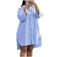 thumbnail image 3 of Zpzdpjkx Women's Striped Button Down Shirt Dress Loose 3/4 Sleeve Oversized Split Hem Casual Mini Dress, 3 of 9