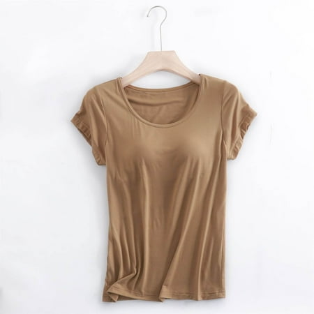 Yellow Women s Short Sleeve T-shirt  Yoga Gym Tops Workout Tank Tops Strap Padded Undershirts Cotton Camisole Vest Top Seamless Sleeping Vest Bra Top Women s Short sleeve T-shirt L