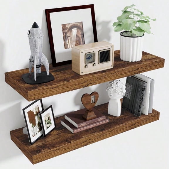 Floating Shelves For Wall 32 Inch Long Floating Shelves Set Of 2 32 X 10 Wooden Shelves For Wall Large Storage Shelves Hanging Shelves For Bathroom Kitchen Bedroom Rustic Brown