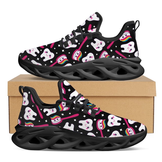 Yikeluo - Zapatillas deportivas con estampado de dientes de dibujos animados para mujer, zapatos de malla para dentista, ligeros e informales, para playa y verano