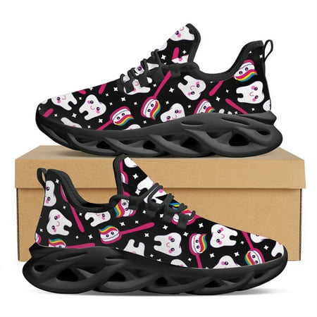 

Yikeluo Cute Cartoon Tooth Pattern Women Slip On Sneakers Dentist Mesh Ladies Shoes Light Casual Summer Beach Water Loafers