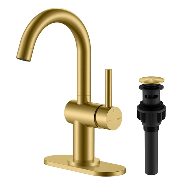 KENES Brushed Gold Single Handle Bathroom Faucets Modern Prep Wet Bar Sink Faucets Bathroom Sink Faucet with Drain Assembly & Deck Plate, Farmhouse R