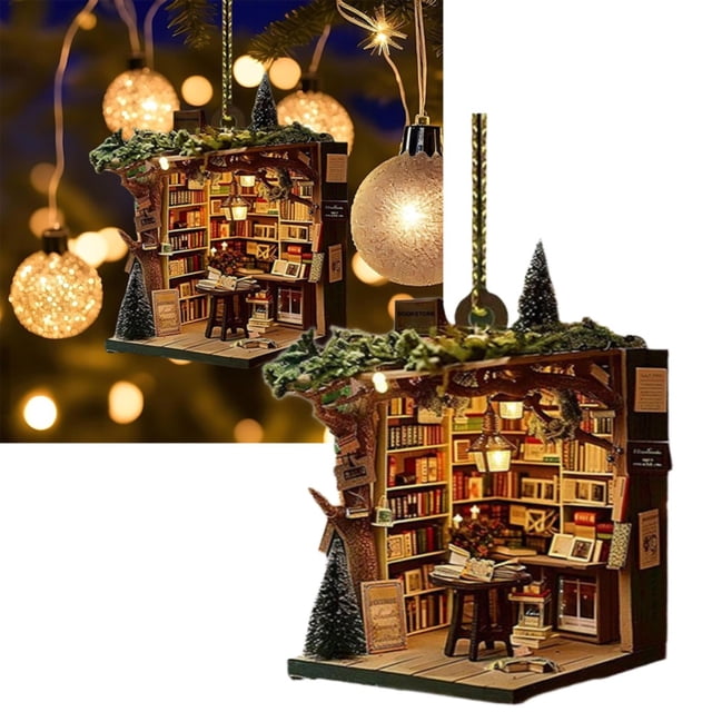 Home Decoration 2024 Christmas Tree Decorations Book Lovers Christmas Decorations 2D Flat Acrylic Bookstore Book Stacking Christmas Tree Decorations Book Lovers Christmas Bookstore Decorations