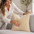 thumbnail image 3 of Corduroy Throw Pillow Cover with Fine Ribbed Texture, 20X20 Inches, Cream Beige, for Living Room Sofa, Decorative Pillow Case Cover Only, 3 of 3