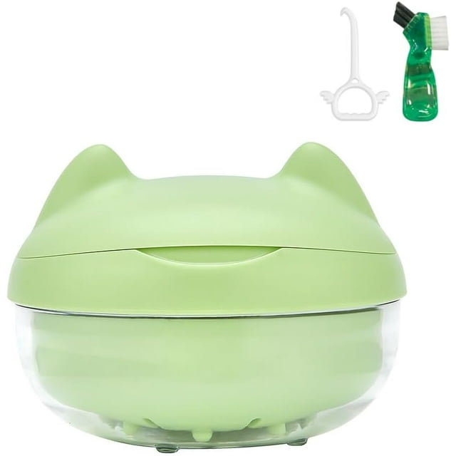 Étui de Rétention Mignon avec Outil de Retrait et Miroir, Gobelet de Bain Compact pour Prothèses Partielles avec Passoire et Brosse, Récipient Étanche pour Aligneurs, Protège-Dents, Protège-Nuits, Placages (Chat Vert)