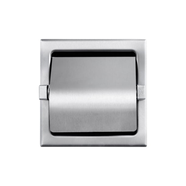 Recessed Single Roll Hooded Toilet Paper Holder Stainless Steel Satin